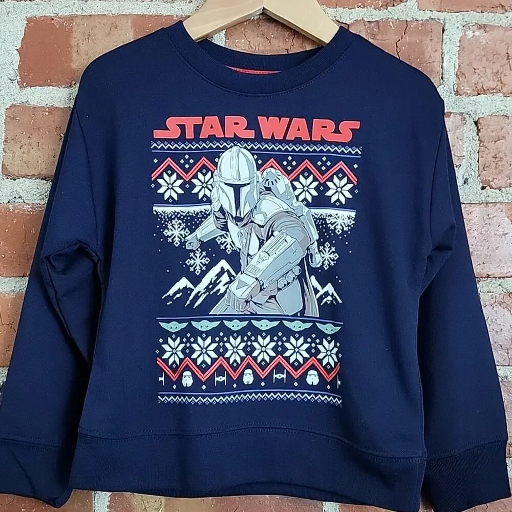 Gap x Star‎ Wars Kid's The Mandolorian Christmas Holiday Pajama Navy Blue Set 4